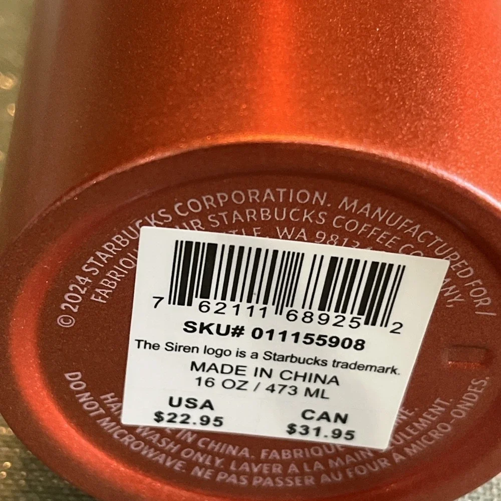 Starbucks Fall 2024 Cinnamon Pumpkin‎ Orange Shimmer SS Limited 16 Oz Tumbler